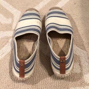 Tory Burch Espadrilles. Blue and white stripes.